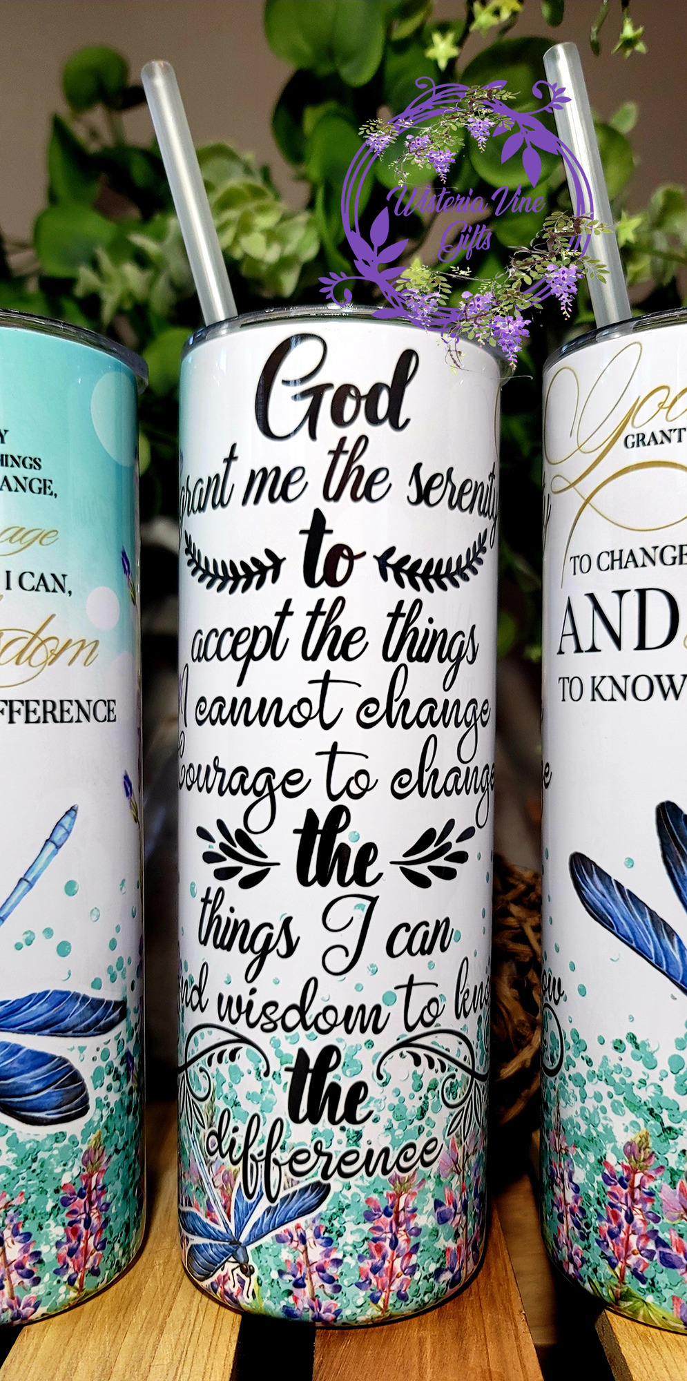 20oz Serenity Prayer Stainless Steel Double Walled Tumbler (w/clear plastic straw)