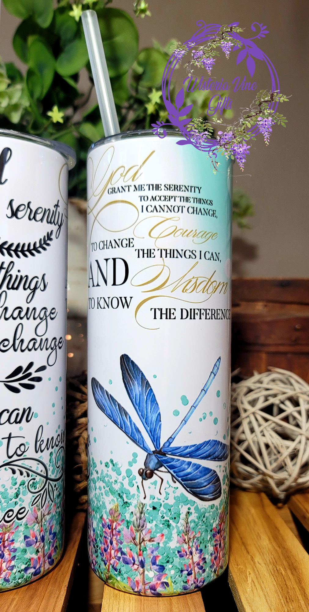 20oz Serenity Prayer Stainless Steel Double Walled Tumbler (w/clear plastic straw)