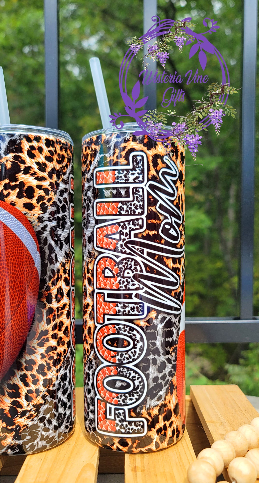 20oz Football Mom Leopard/Cheetah Stainless Steel Double Walled Tumbler (w/clear straw)
