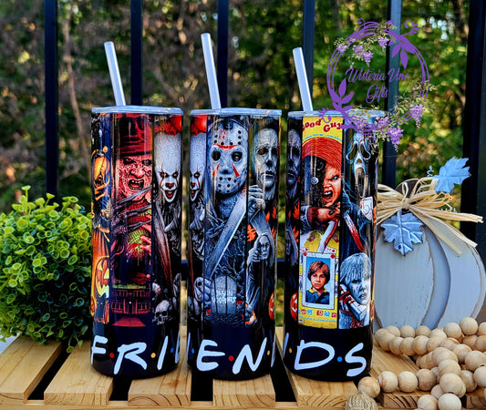 20oz FRIENDS Halloween Horror Movies Stainless Steel Double Walled Tumbler w/clear straw