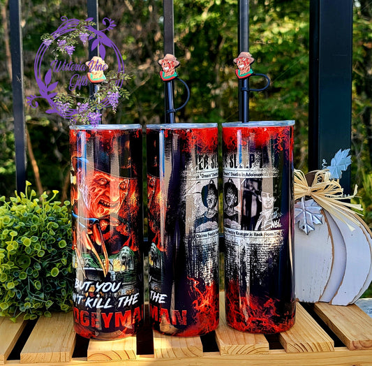 20oz Freddy Kruger Nightmare on Elm Street Stainless Steel Double Walled Tumbler w/straw charm