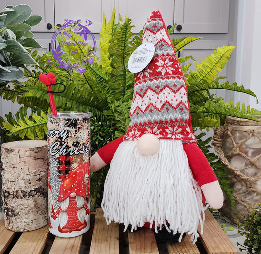 20oz Merry Christmas Stainless Steel Gnomes Gift Set with Plushy Gnome
