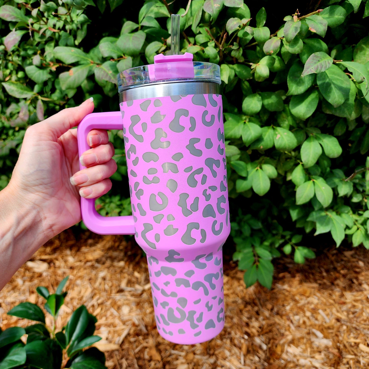 40oz Lazer Printed Stainless Steel Double Walled Tumbler w/handle
