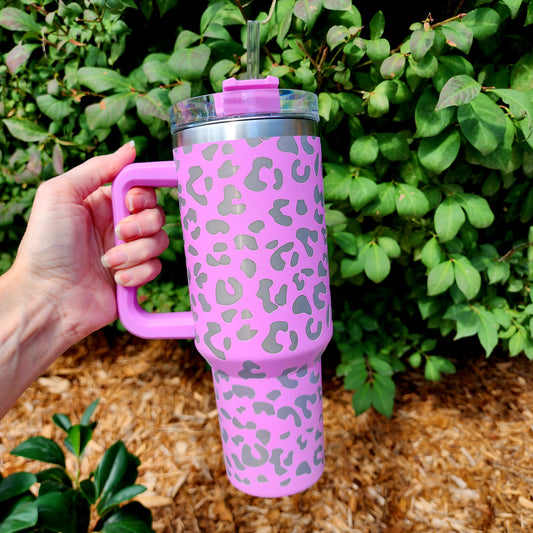 40oz Lazer Printed Stainless Steel Double Walled Tumbler w/handle