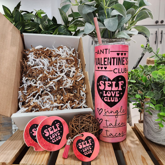 20oz Self Love Club Gift Box Set (Tumbler, Coasters & Keychain)