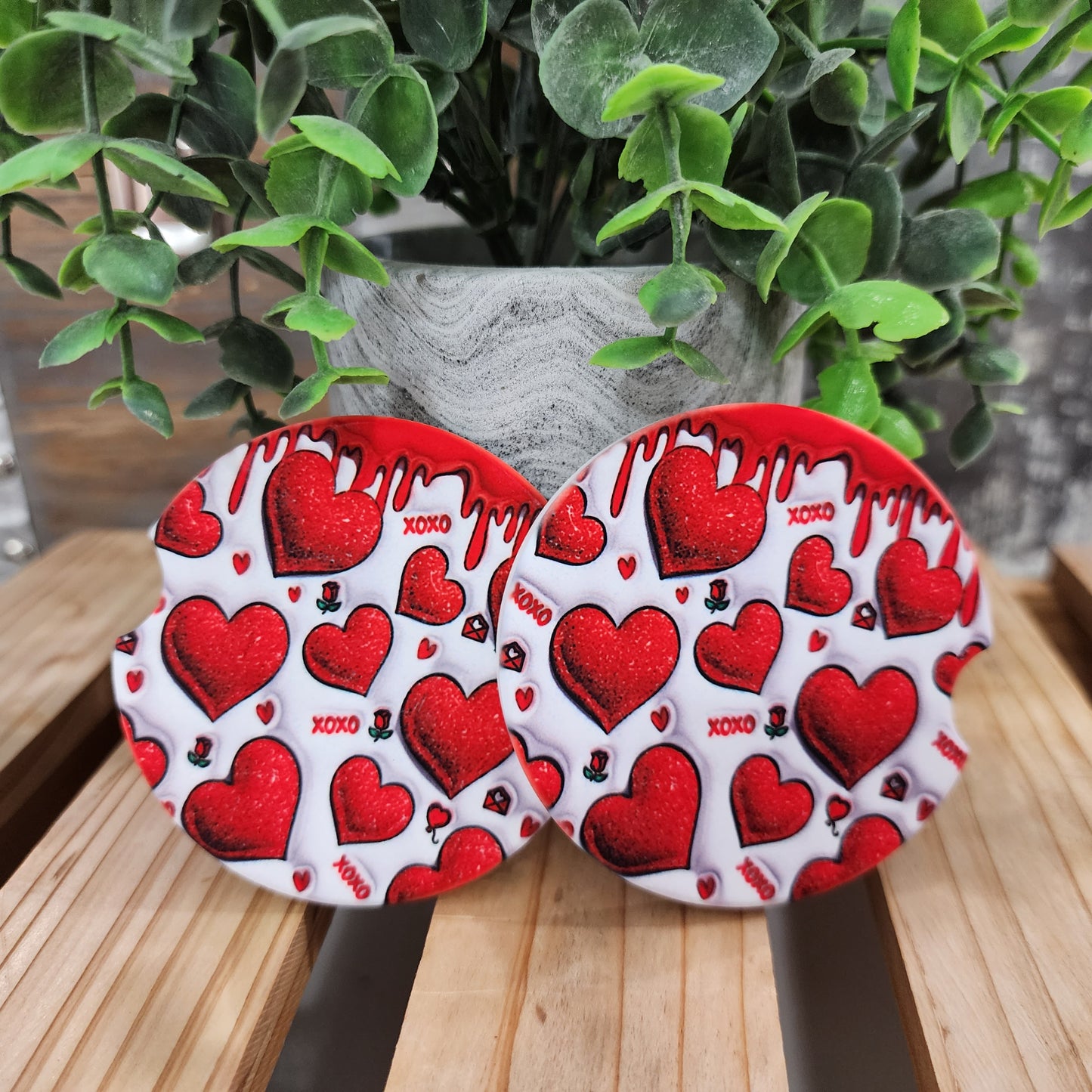 20oz Red 3D Faux Glitter Hearts, XOXO, Valentine Gift Box Set (Tumbler, Coasters & Keychain)