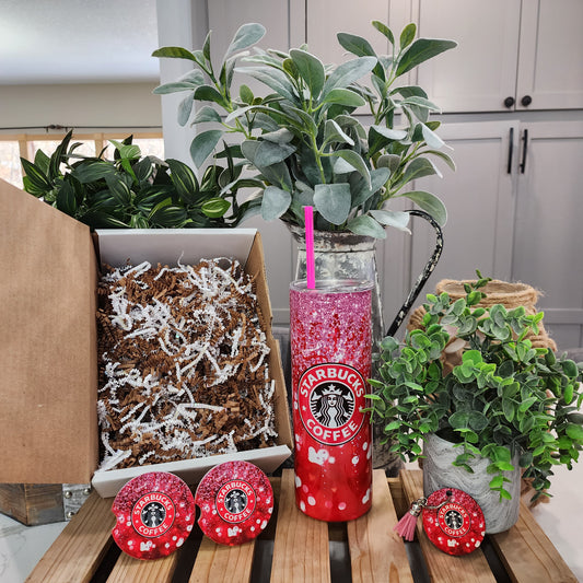 20oz Designer Coffee, Faux Glitter, Valentine Coffee Gift Box Det (Tumblers, Coasters & Keychain)