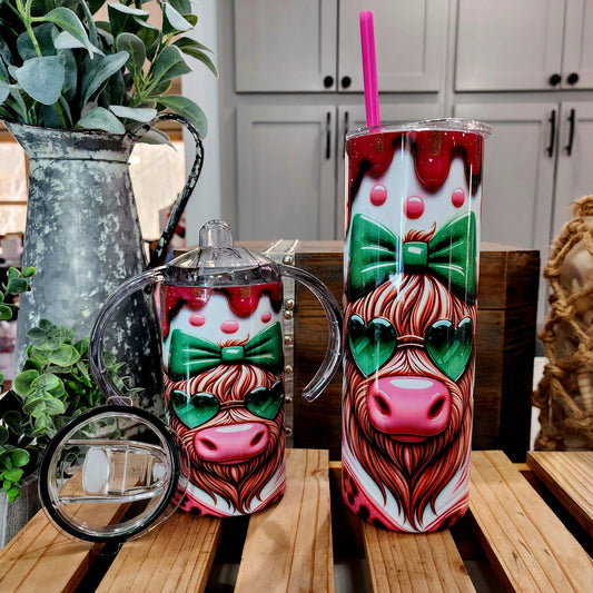 20oz Mama & 12oz Minin Cool Girl Highland Cow Stainless Steel Set