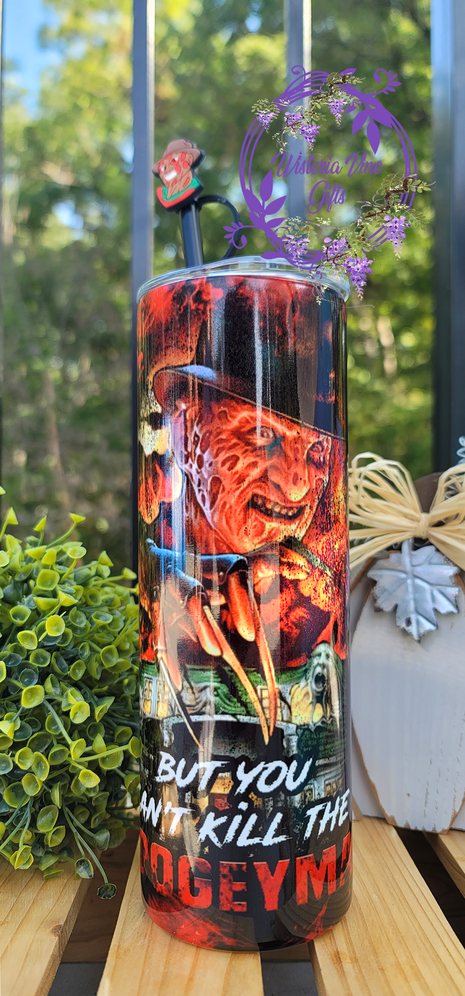 20oz Freddy Kruger Nightmare on Elm Street Stainless Steel Double Walled Tumbler w/straw charm