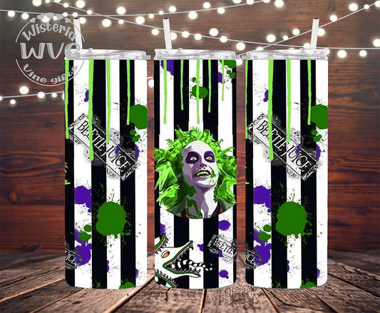 20oz Beetlejuice Stripes Stainless Steel Double Walled Tumbler