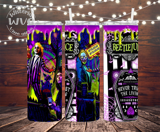 20oz Beetlejuice Neon Drip Stainless Steel Double Walled Tumbler w/clear straw