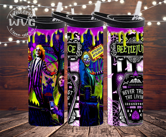 20oz Beetlejuice Neon Drip Duo Flip Top-Slide Locking Lid Tumbler w/clear straw