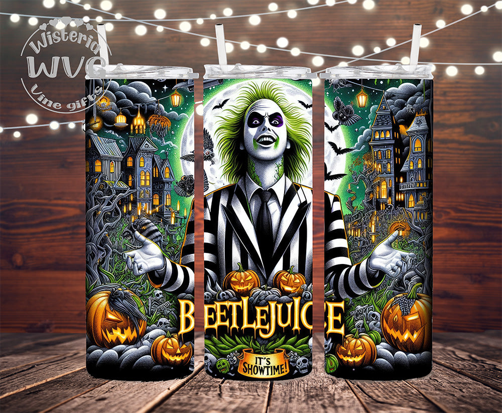 Beetlejuice Inspired Green Pumpkins Stainless Steel Double Walled Tumbler
