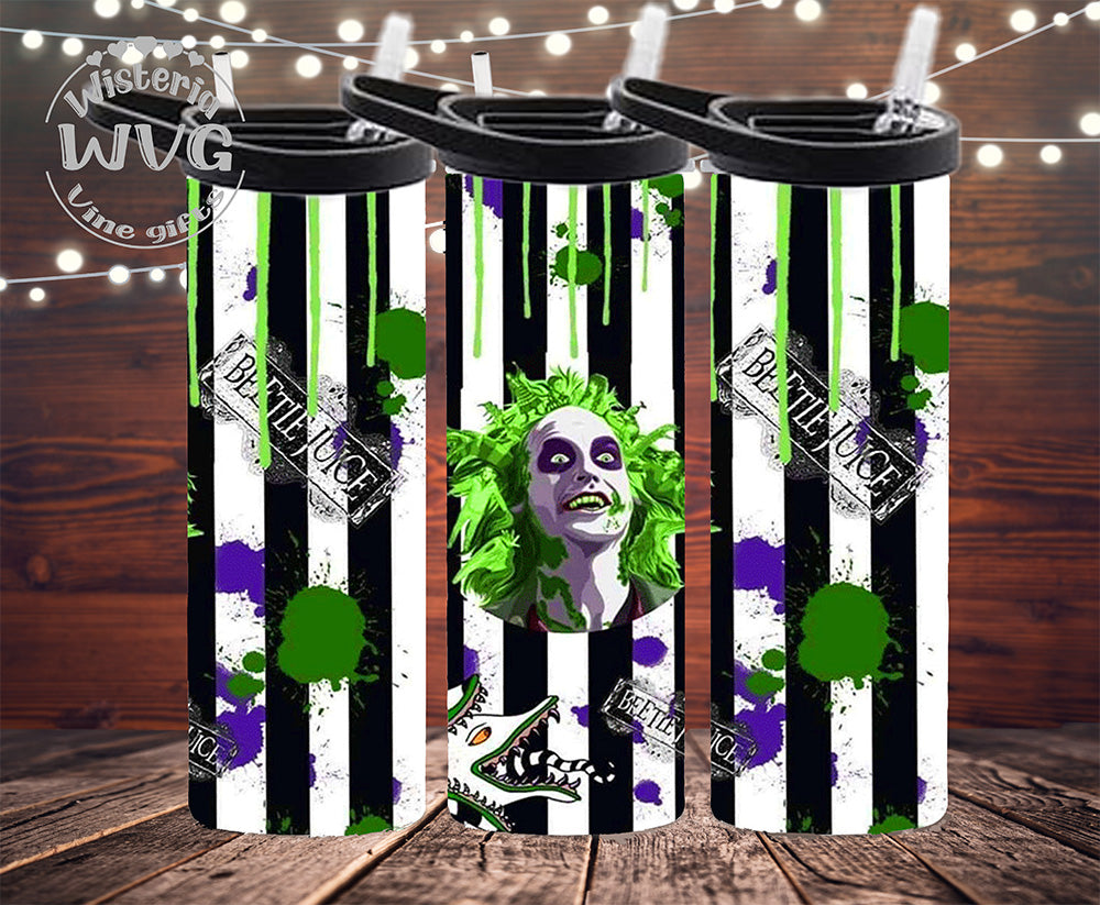 20oz Beetlejuice Stripes Stainless Steel Double Walled Tumbler