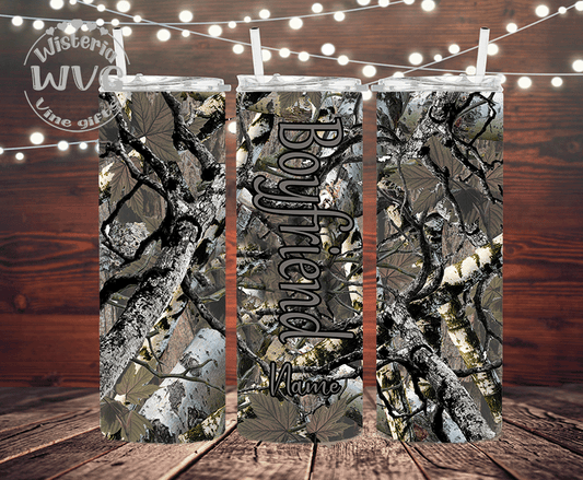 20oz Green Camo Boyfriend Personalized Stainless Steel Double Walled Tumbler w/clear straw