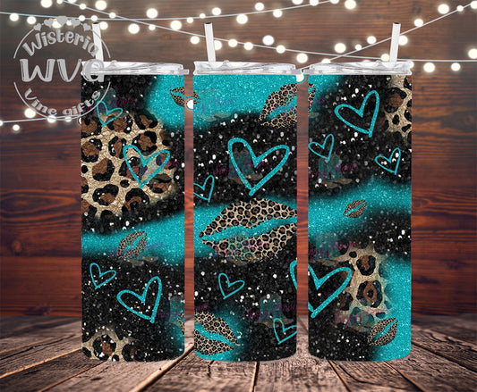 20oz Teal & Cheetah Hearts Stainless Steel Double Walled Tumbler