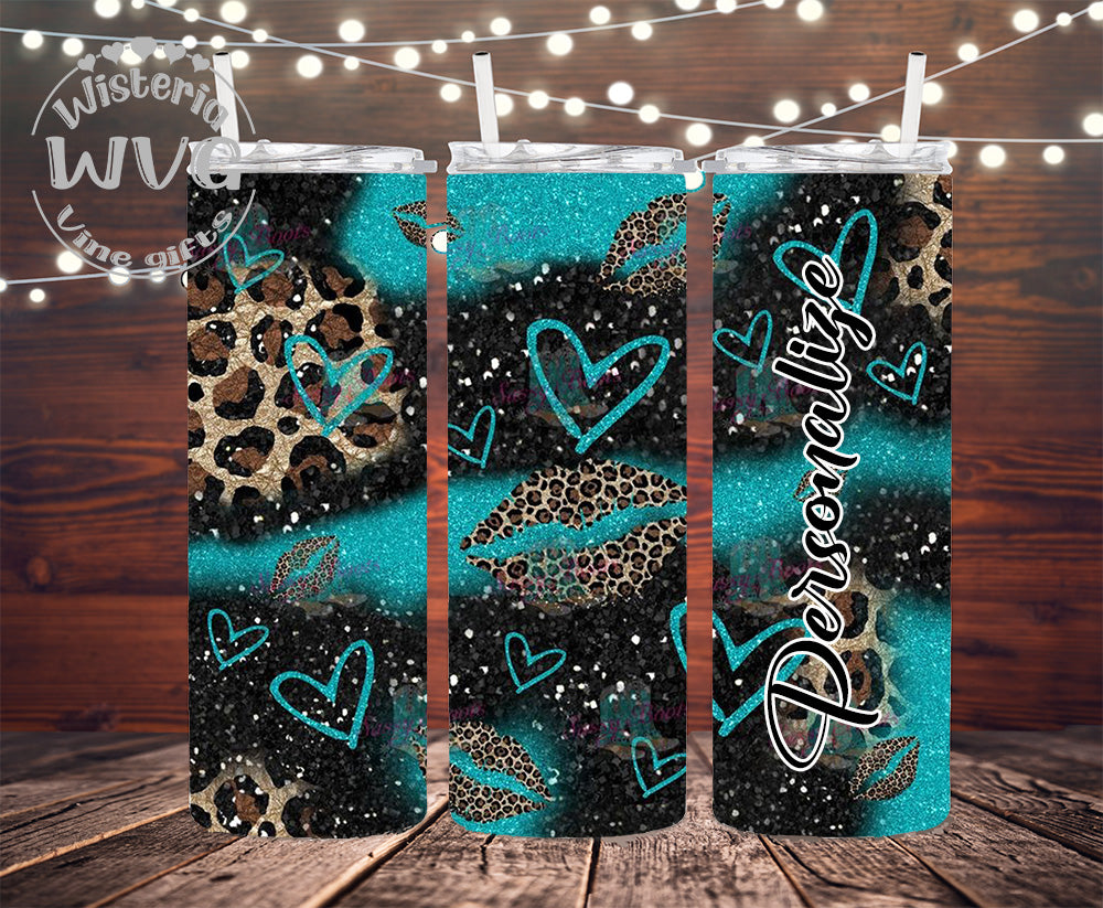 20oz Teal & Cheetah Hearts Stainless Steel Double Walled Tumbler