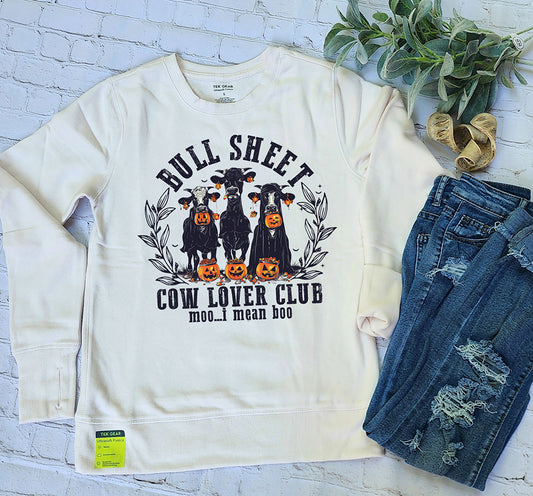 Bull Sheet Cow Lover Club Comfort Ultrasoft Womens Tek Gear Slubbed Fleece Crewneck