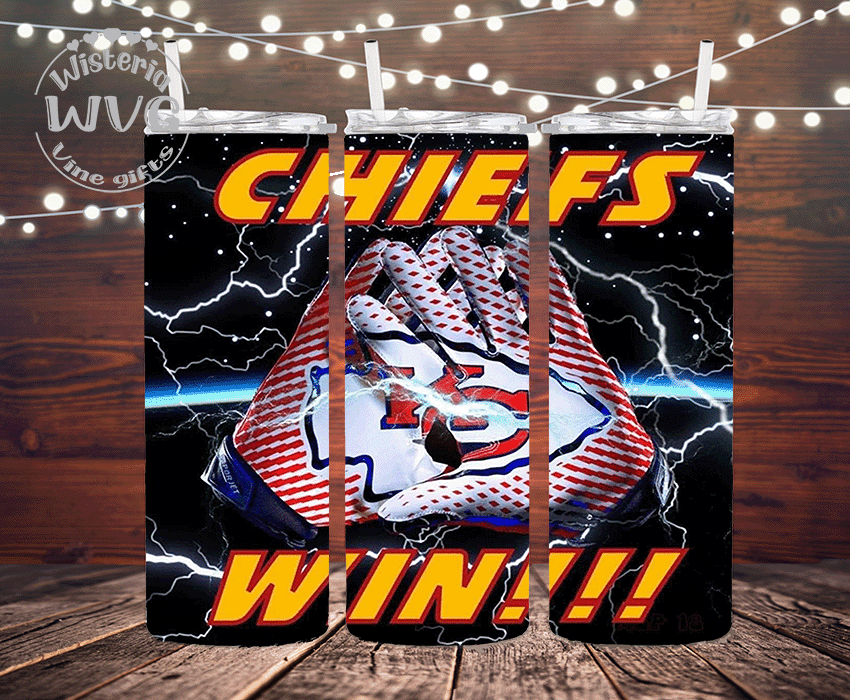 20oz Chiefs Lightning Gloves Stainless Steel Double Walled Tumbler w/clear straw