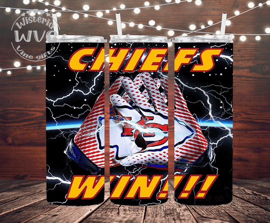 20oz Chiefs Lightning Gloves Stainless Steel Double Walled Tumbler w/clear straw