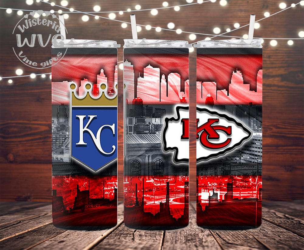 20oz KC Sports Fan Stainless Steel Double Walled Tumbler, Red w/clear straw