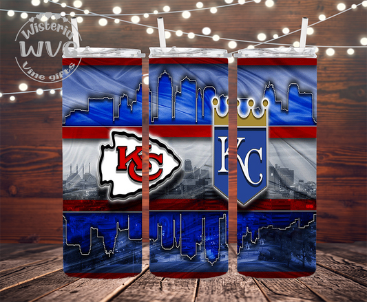 20oz Kansas City Sports, Football, Baseball Stainless Steel Double Walled Tumbler w/clear straw