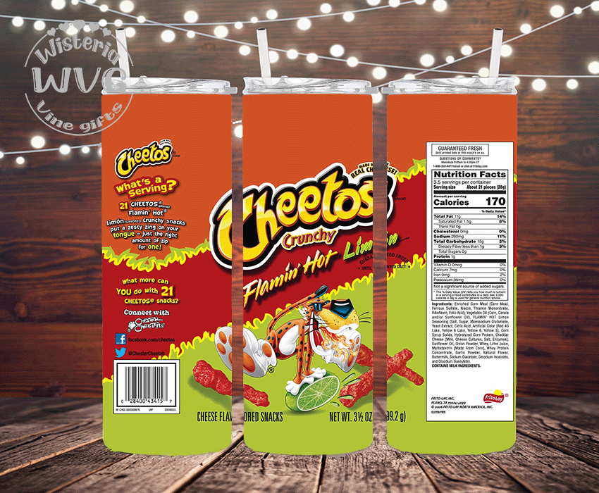 20oz Cheetos Stainless Steel double Walled Tumbler w/clear straw