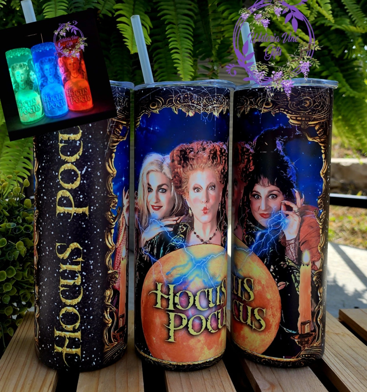20oz Hocus Pocus (GLOW in the dark) Stainless Steel Double Walled Tumber w/clear straw