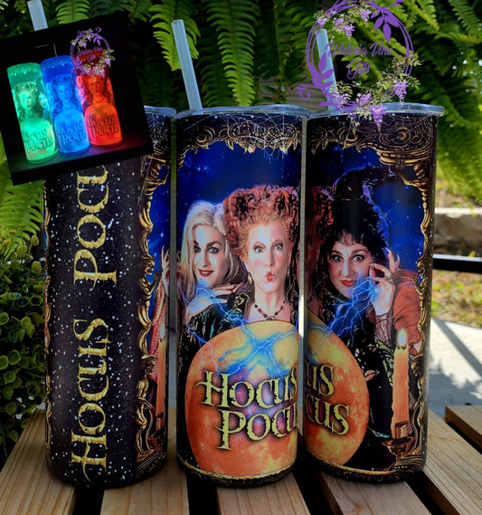 20oz Hocus Pocus (GLOW in the dark) Stainless Steel Double Walled Tumber w/clear straw
