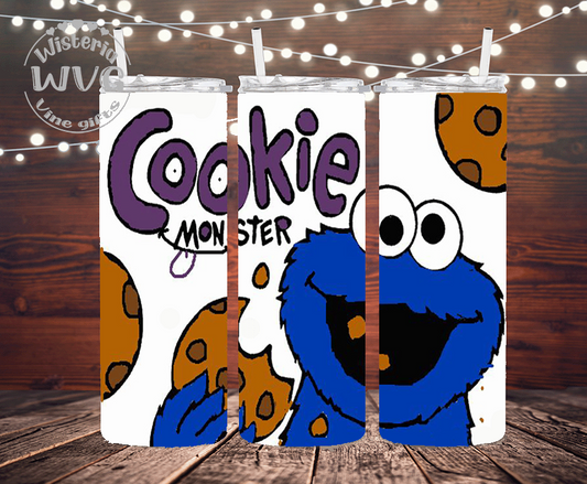 20oz Cookie Monster Stainless Steel Double Walled Tumbler w/clear straw