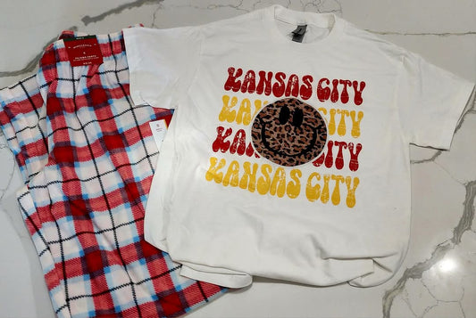 PJ Set ( Size XL KC Smiley tee & Comfy Fleece bottom pj's)