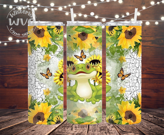 20oz Frog n Sunflowers Stainless Steel Double Walled Tumbler
