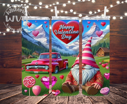 20oz Happy Valentines Day Gnome Stainless Steel Double Walled Tumbler w/clear straw
