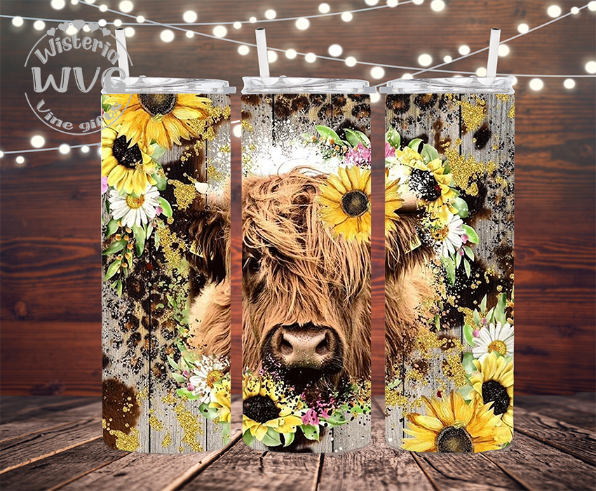 20oz Rustic Highland Cow & Sunflowers Tumble