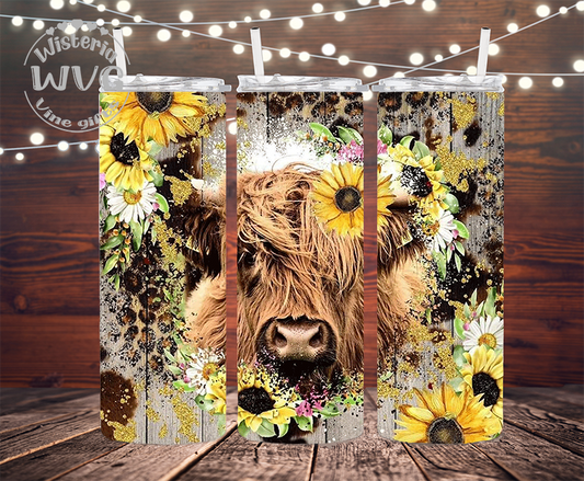 20oz Rustic Highland Cow & Sunflowers Tumble