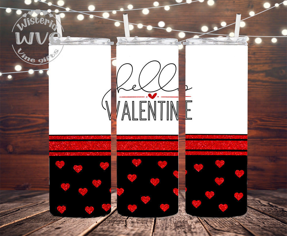 20oz Hello Valentine Stainless Steel Double Walled Tumbler w/clear straw