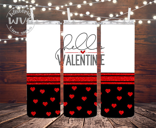 20oz Hello Valentine Stainless Steel Double Walled Tumbler w/clear straw