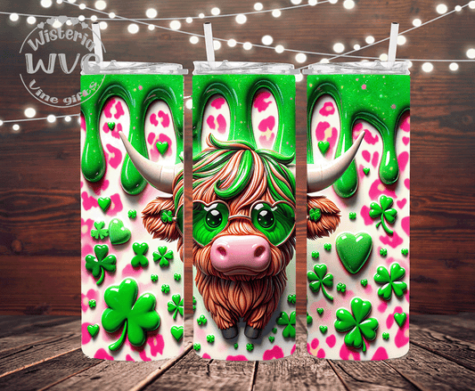 Cool Heifer St Patrick's Day Stainless Steel Double Walled Tumbler w/clear straw