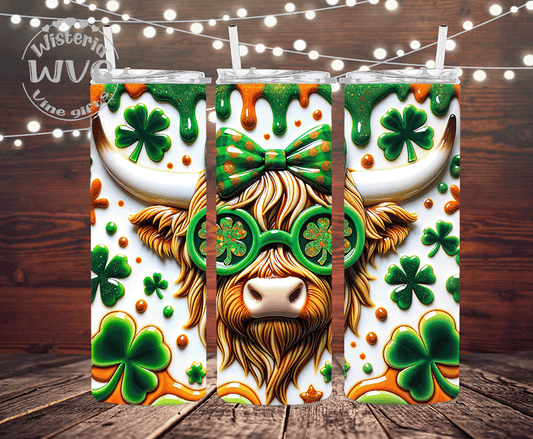 Cool Heifer St Patrick's Day Stainless Steel Double Walled Tumbler w/clear staw