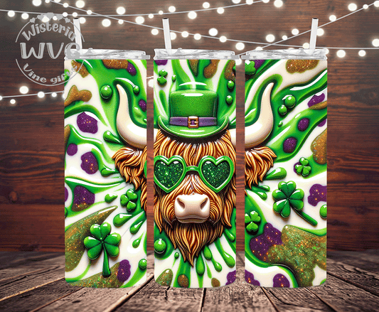 Cool Guy St Patrick's Purple Swirl Stainless Steel Double Walled Tumbler w/clear straw