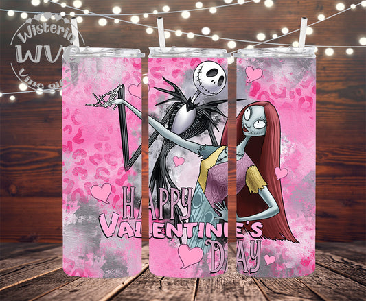 30oz NBC Jack & Sally Valentine's Day Stainless Steel Double Walled Tumbler w/clear straw