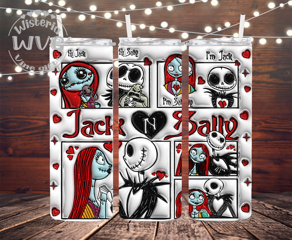 30oz NBC Jack & Sally Puffy Valentine's Stainless Steel Double Walled Tumbler w/clear straw