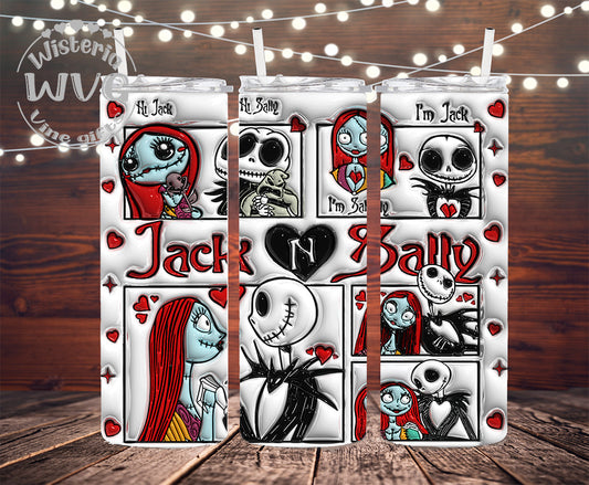 30oz NBC Jack & Sally Puffy Valentine's Stainless Steel Double Walled Tumbler w/clear straw