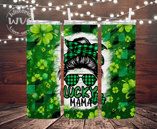 20oz Lucky MAMA Clover Stainless Steel Double Walled Tumbler w/clear straw