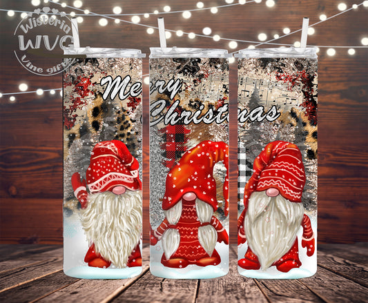 20oz Merry Christmas Gnomes Stainless Steel Double Walled Tumbler w/clear straw