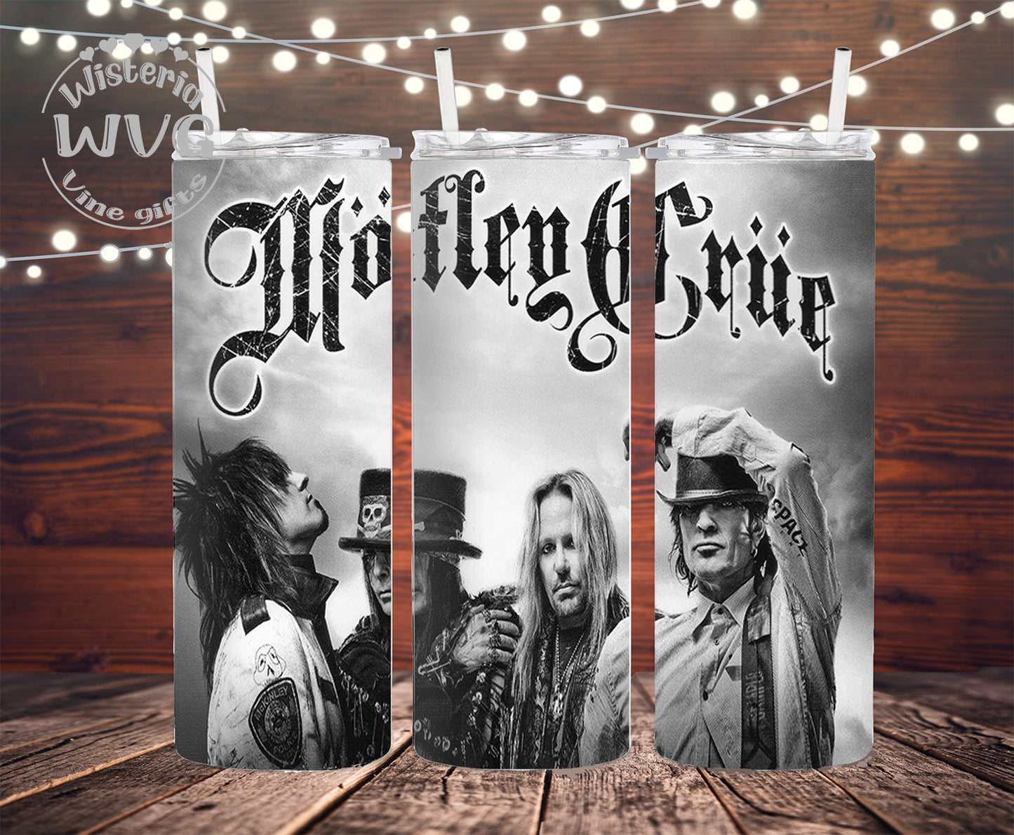 20oz Motley Crue Black & White Stainless Steel Double Walled Tumbler w/clear straw