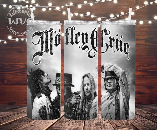 20oz Motley Crue Black & White Stainless Steel Double Walled Tumbler w/clear straw