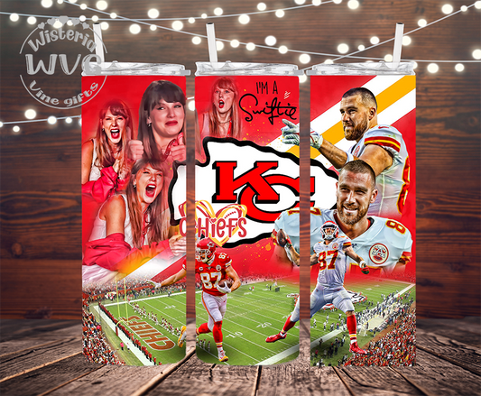 20oz KC, Football, Swifty Stainless Steel Double Walled Tumbler w/clear straw