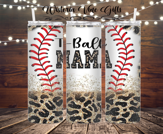 20oz T-Ball Mom Stainless Steel Double Walled tumbler w/clear straw