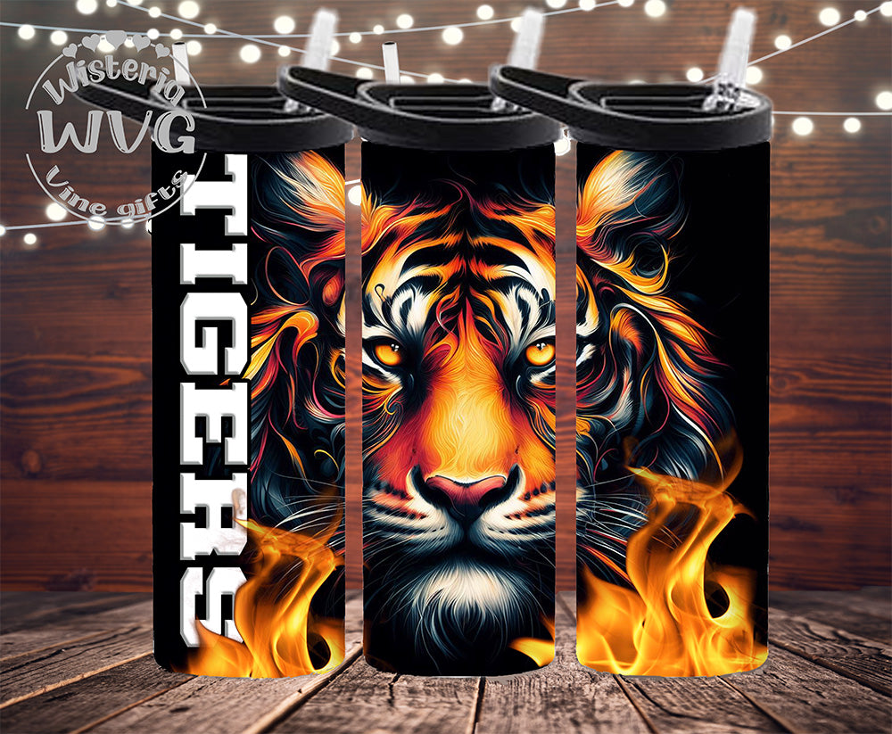 20oz Tigers, Tiger Head Stainless Steel Double Walled Tumbler w/straw